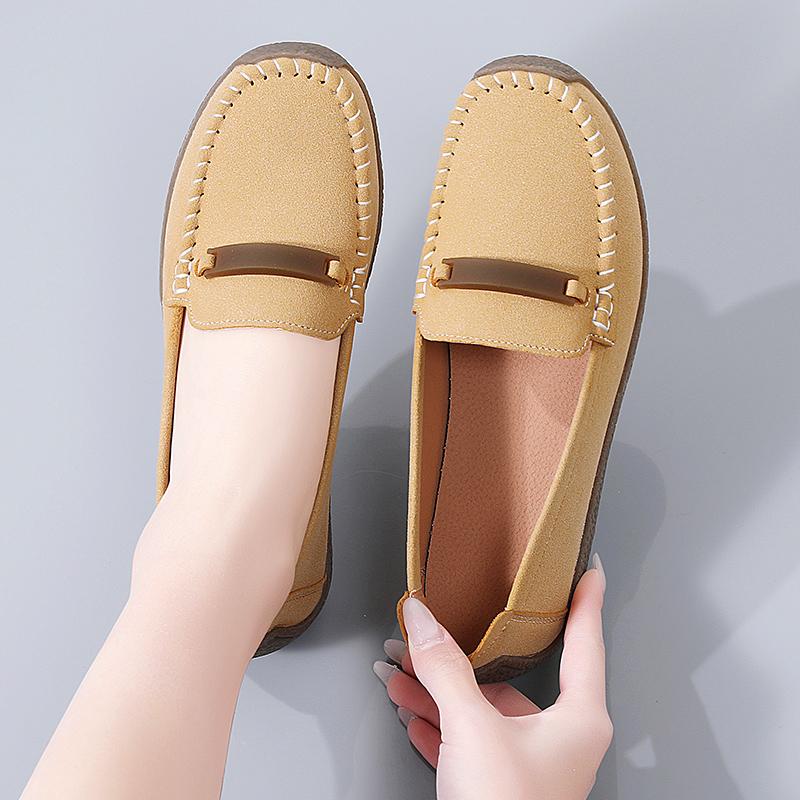 Fashion Women Suede Flats Slip on Soft Sole Walking Shoes Comfortable Low-cut Mother Loafers Casual Daily Shoes Size 35-43