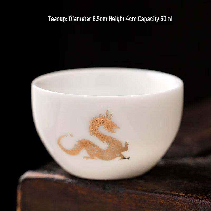 Sheep Fat Jade Style Porcelain Gongfu Master Tea Cups - Rat Zodiac (Set of 2)