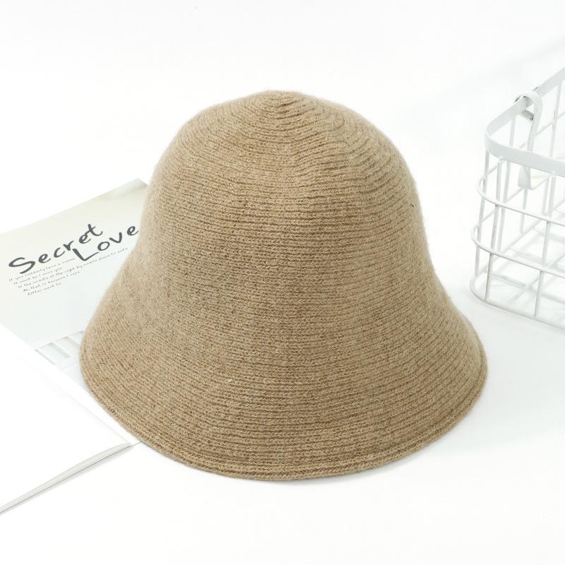 Solid Color Large Brim Wool Bucket Hat Autumn and Winter Plain Retro Washbasin Hat Knitted Bucket Hat