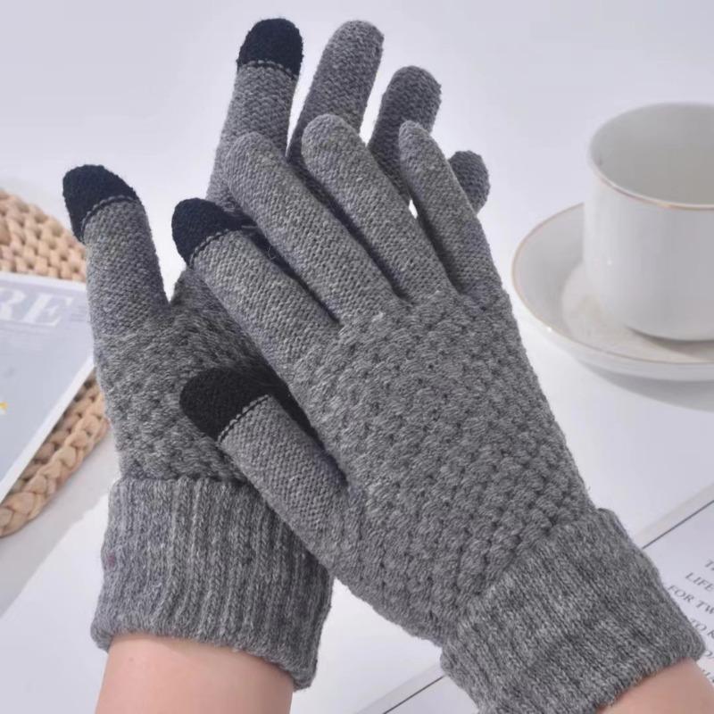 Knitted jacquard pineapple gloves design thickened warm finger men's and women's non-slip couple gloves