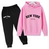 Kids Fashion Hoodie Boy Girl Toddler Pullover 3-12Years NEW YORK USA Letter Print Clothes Casual Top+Trousers 2P Coat Sports Set