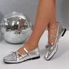 Women's Mary Jane Shoes New Luxury Bow Ballet Flats Cute Lolita Single Shoes Ladies Silver Belt Buckle Footwear Elegant Fashion