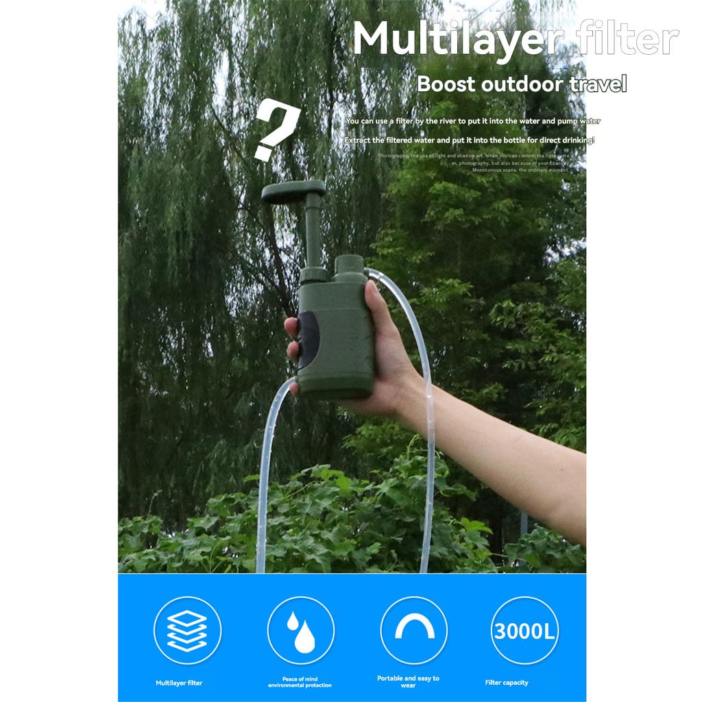 K8187 Portable Water Purifier Pump Camping Hand Pump Water Filter Outdoor Water Purifier  Green