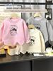 Girls' Crew Neck Cartoon Sweatshirt - New Spring Arrival, Stylish Wavy Hem, Sweet Korean Casual Top