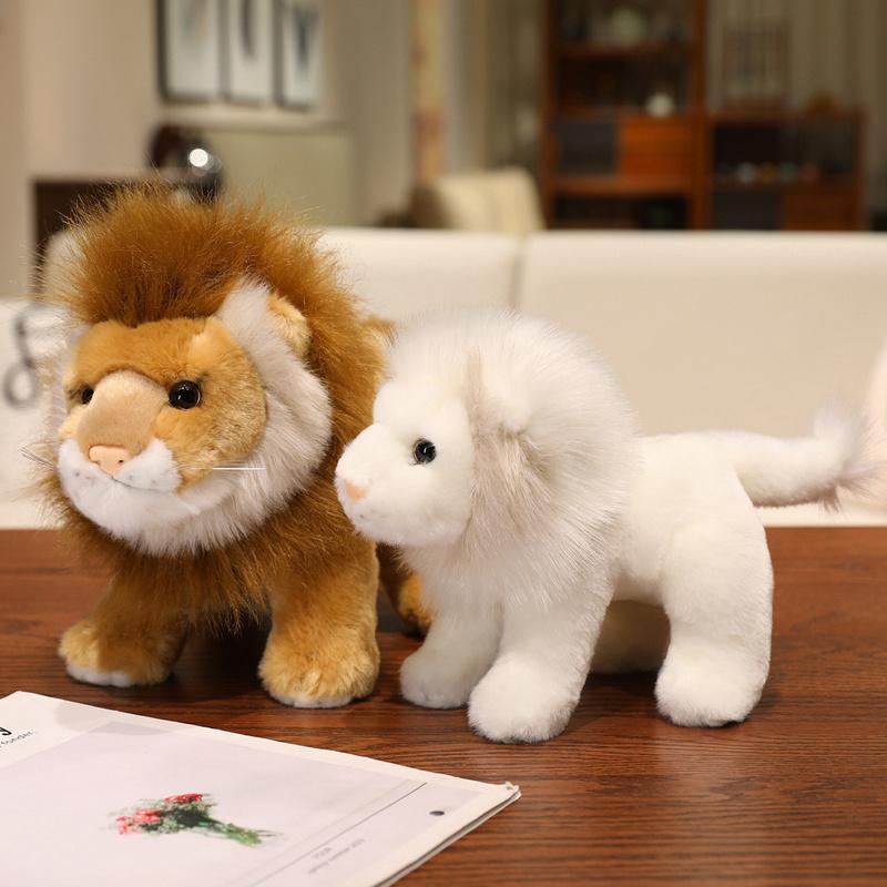 Simulated Lion Stuffed Plush Toys Jungle Animal Brown White Lion Plushies Dolls Desktop Ornament Kids Favors Birthday Gifts