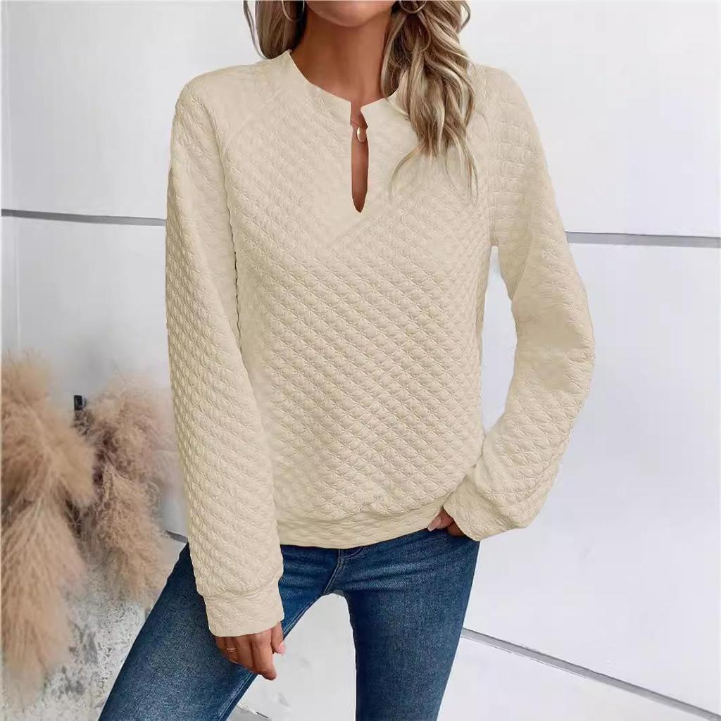 2025 Autumn/Winter Women's Solid Deep V-Neck Patchwork Long Sleeve Casual Sweatshirt