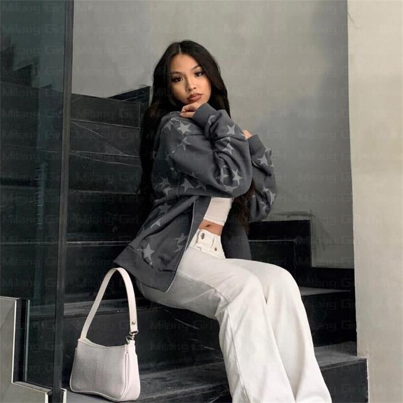 Vintage Mode Bright Star Fairy Gruge Herren Langarm Zip Hoodie Jacke Super Size Paar Street Y2K Kleid Emo Pullover Top