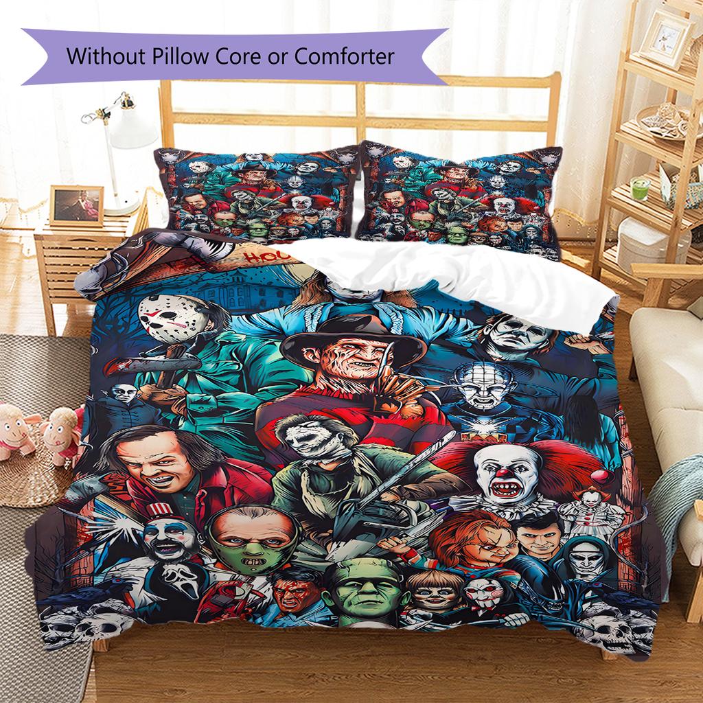Horror Movie Pattern Bedding Quilt Set Quilt Cover Pillowcase Home Decoration Gift (1 * duvet cover + 2 * pillowcase, without core)