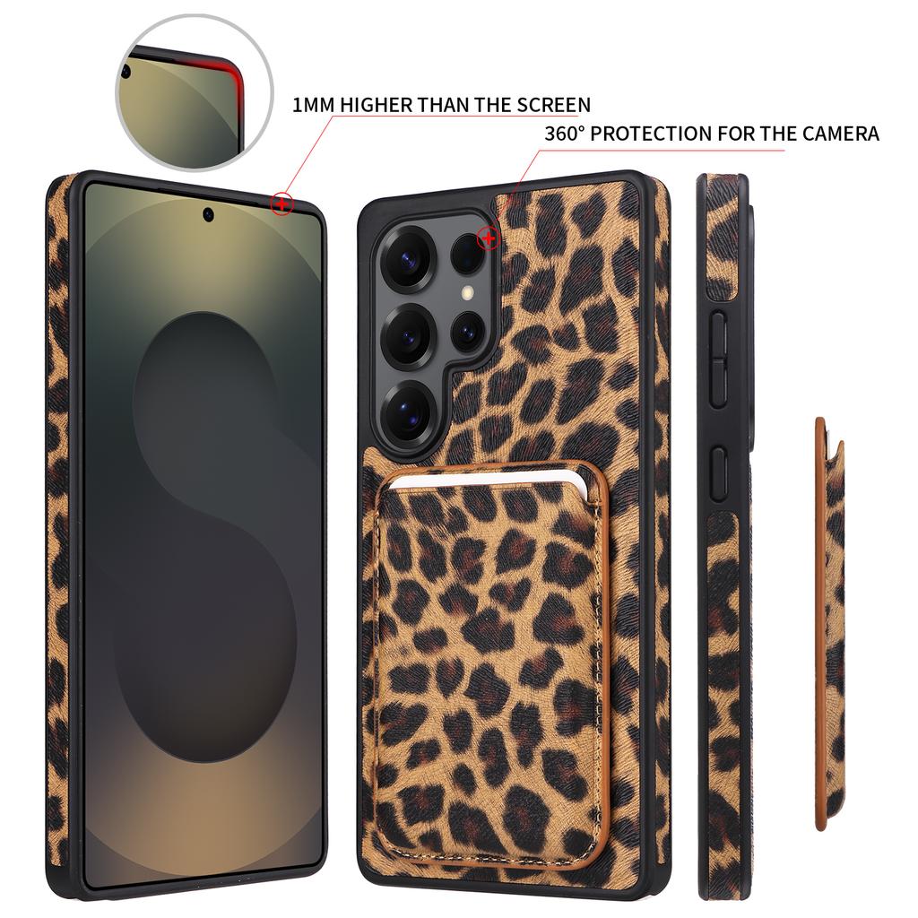 Magnetic Cards Solt Leopard Print Leather Wallet Case For Samsung S26 Ultra S25 S24 Plus S23 Comfortable Grip Protection Cover