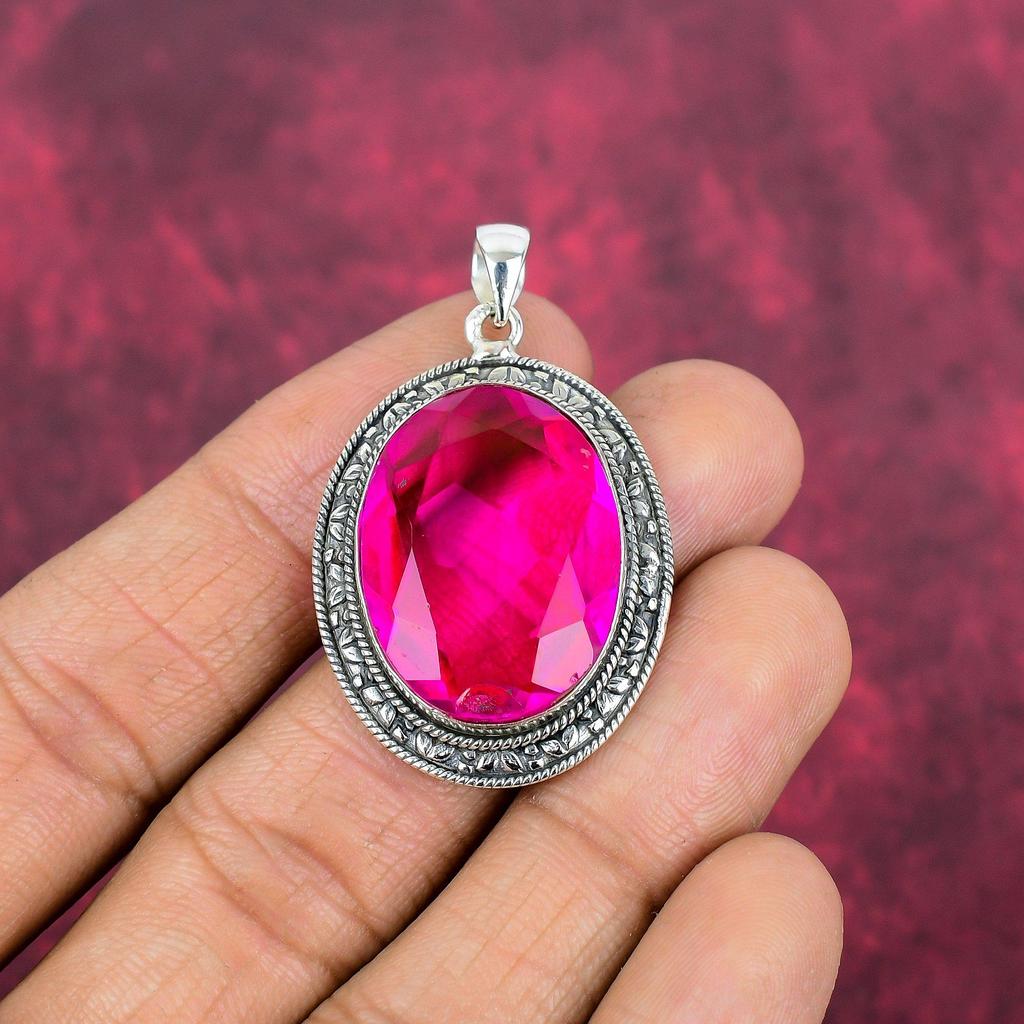 Pendentif en topaze rose, bijoux en argent sterling massif 925 avec pierres précieuses, pendentif fait main, pour Thanksgiving