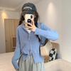 Grey Zipper Front Shoulder Hooded Knitted Cardigan Women's Autumn Short Lazy Sweater Unique Niche Coat