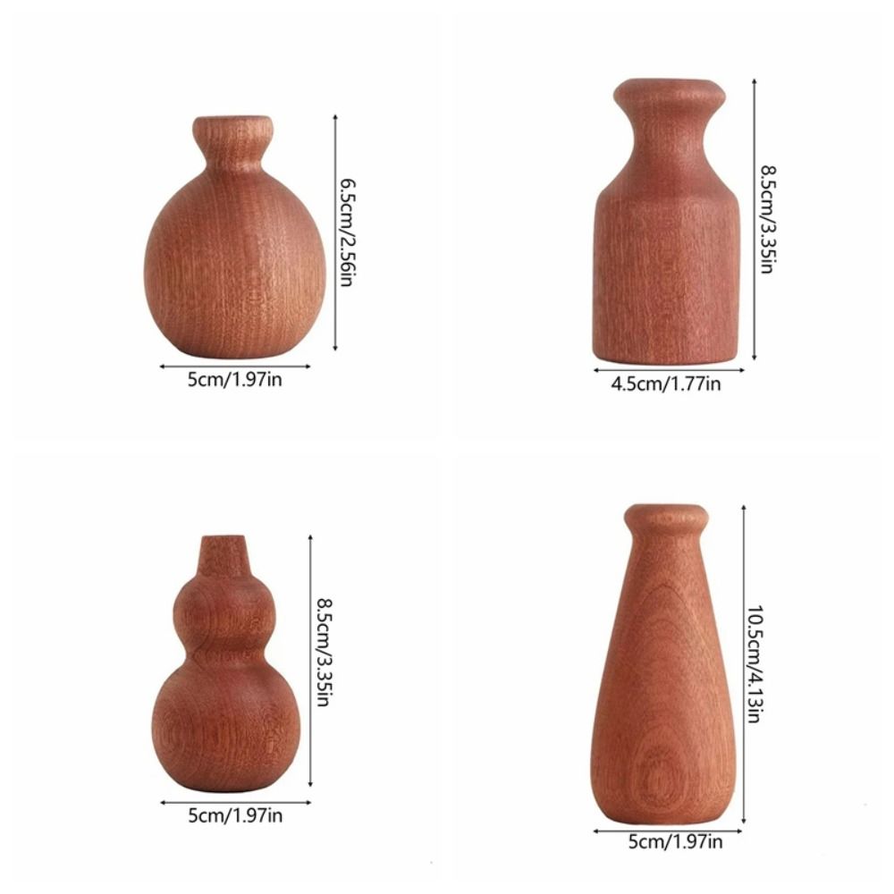 Minimalist Wood Dried Flowers Vase Vintage Style Elegant Solid Wood Pot Small Planter Desk Decoration