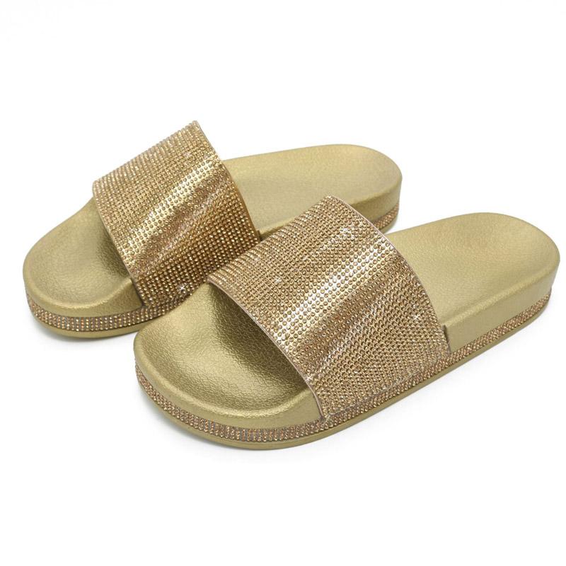 Sandales à plateforme Bling Été Femmes Pantoufle Nouvelle Mode Strass Dame Pantoufle de Plage Chaussures Tongs Slides Talons Hauts WSH3646