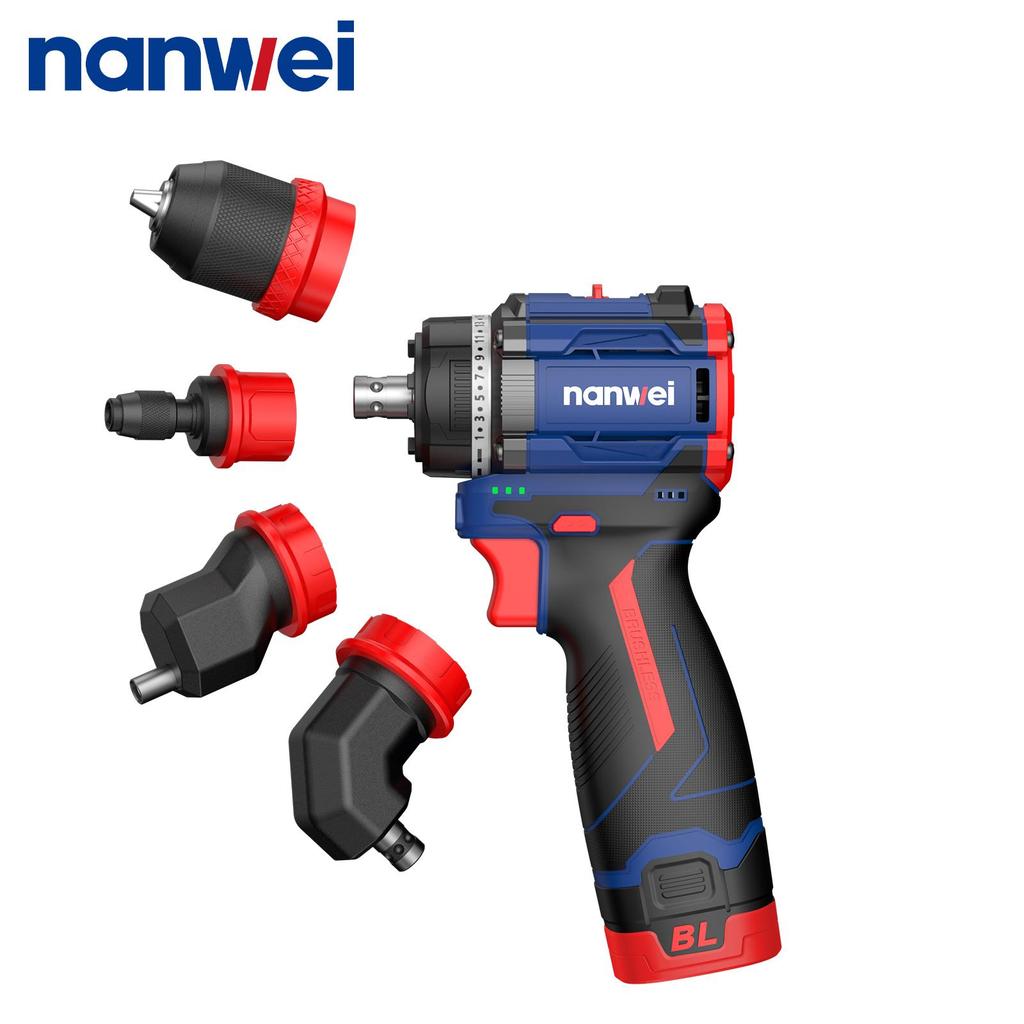 NANWEI 4-in-1 Electric Drill with Multiple Heads,brushless Motor 16 V, 45 Nm