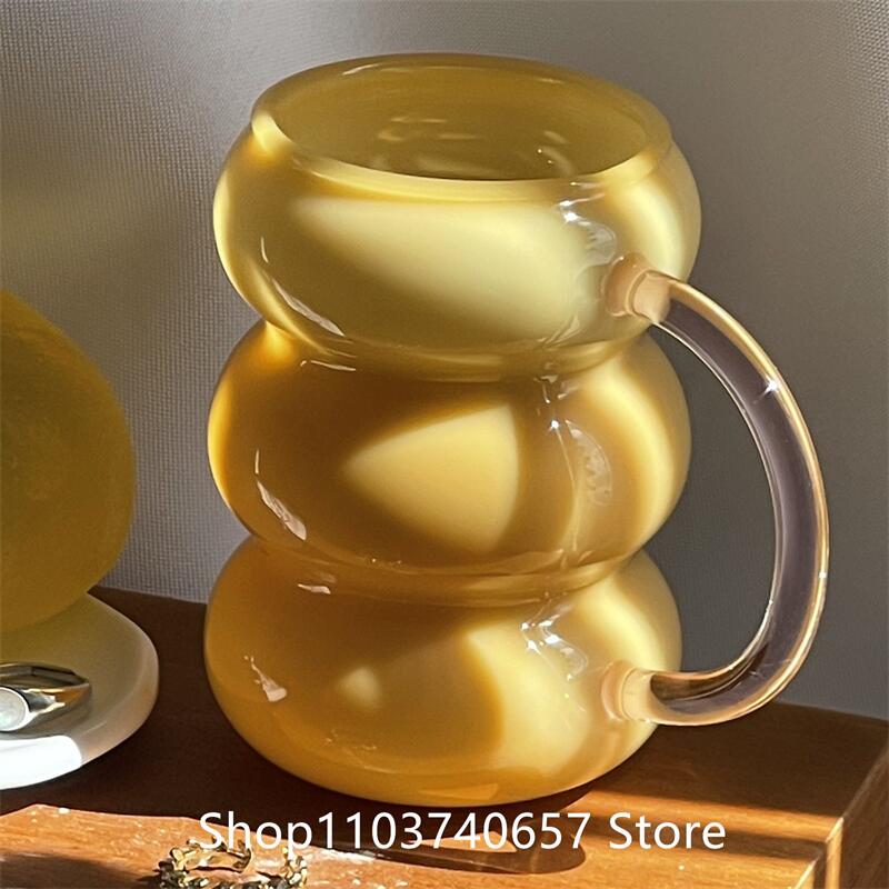 Cute Yellow Glass Mug Heat-resistant Glass Cup Mug Coffee Milk Breakfast Cup Drinking Glasses Breakfast Cup Water Glass 301-400ml жёлтый