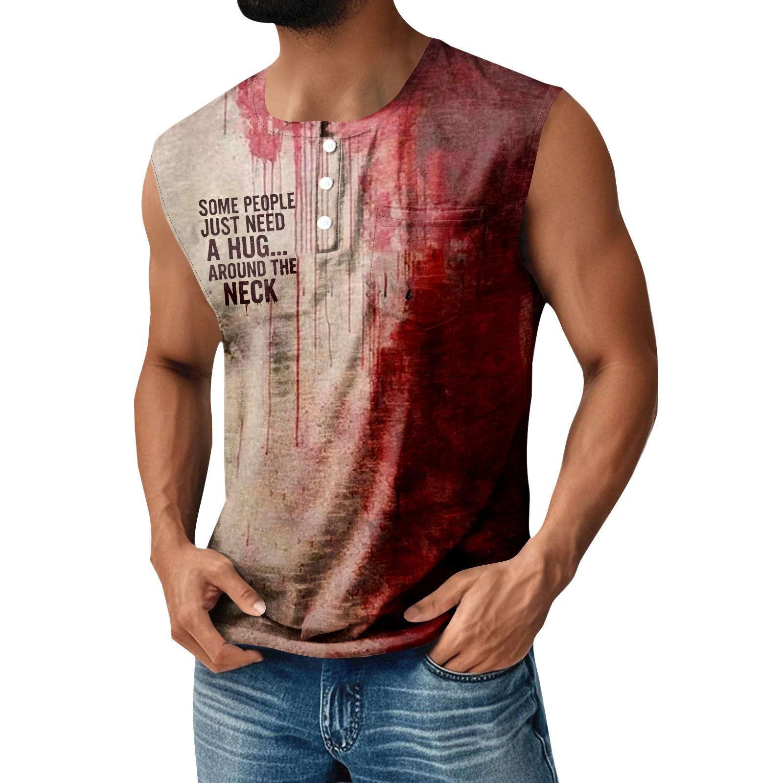 

Men s Halloween Printed Sports Button Pocket Sleeveless Vest XXL