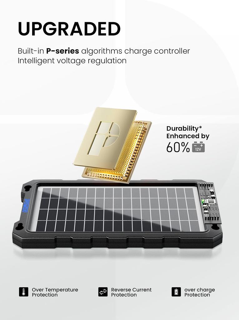 POWOXI Upgraded Solar Trickle Charger 12V Portable Waterproof Solar Panel Trickle Charging Kit for Marine and More 7.5W Maintainer, Cars, Automobiles,