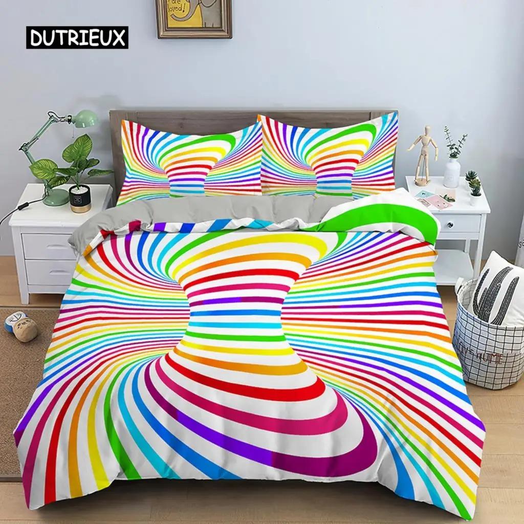 3D Duvet Cover Psychedelic Twin Bedding Set Luxury Quilt Cover with Zipper Closure 23pcs Queen Size Polyester Comforter Sets