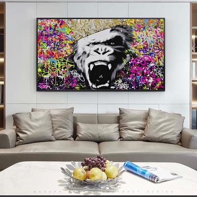 Crazy Monkey Graffiti-Wandkunst, Leinwanddrucke, abstrakte Tiere, Pop-Art-Gemälde, Wanddekoration, Bilder für Zimmer