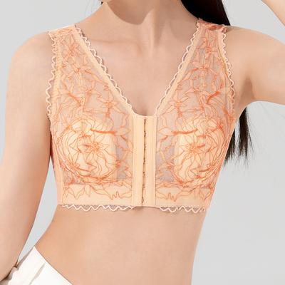 Embroidered Sexy Front Buckle Ultra-thin Underwear for Women with Widened Shoulder Straps Seamless Back and No Steel Ring Bra
