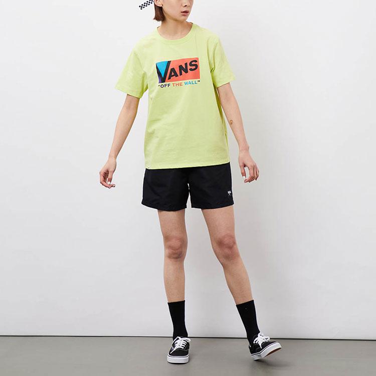Vans Color Block Logo Printed Sports Crew Neck Short Sleeve T-Shirt Women Tops Yellow VN0A3ZOCTCY