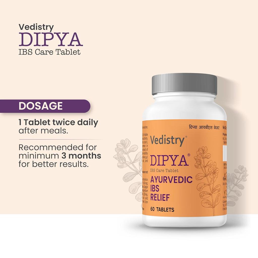 Dipya IBS Care Ayurvedic Tablet for Digestive Comfort Bloating Gas Relief Gut Health – 60 Tablets Pack of 1