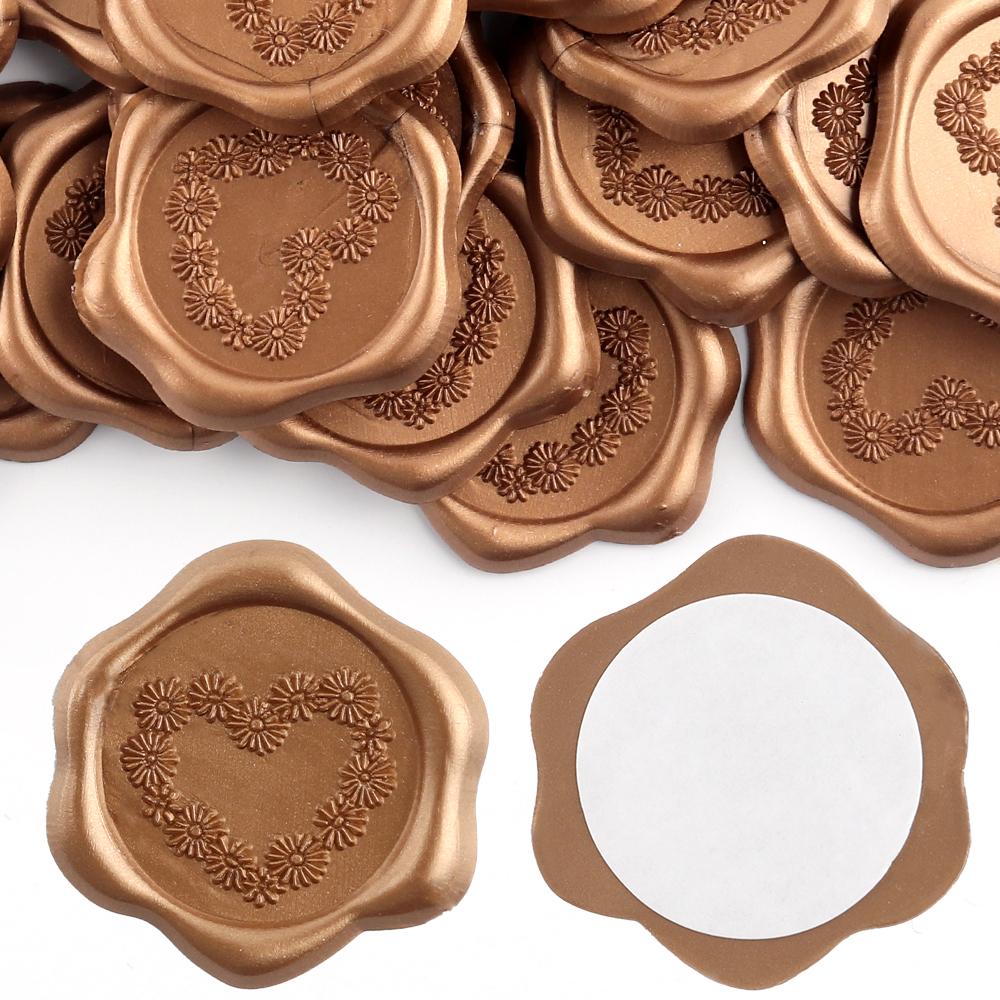 30 st Vaxsigillklistermärken (6 grundläggande stil) Fjäder, Rosett, Krans, Hjärta Självhäftande Kuvertförslutningsstickers för Bröllopsinbjudan