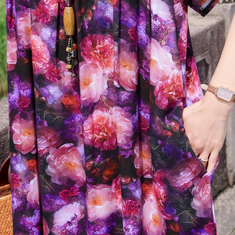 Elegant Women's Summer Dress Plus Size Short Sleeve Casual Loose Long Dresses Vintage Clothes