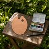 Artist Painting Tray Wooden Paint Palette with Thumb Hole for Oil, Acrylic, Ergonomic Watercolor Painting, Oval-Shaped Wood Art Artists Left