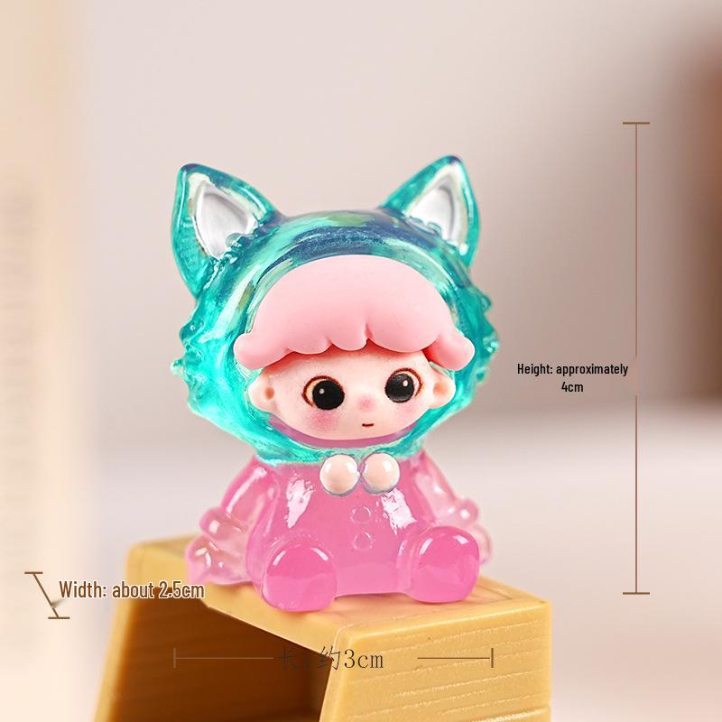 Luminous Dimoo Fox Resin Figurine: Trendy Handmade DIY Desktop Decoration - Cute Mengli Toy