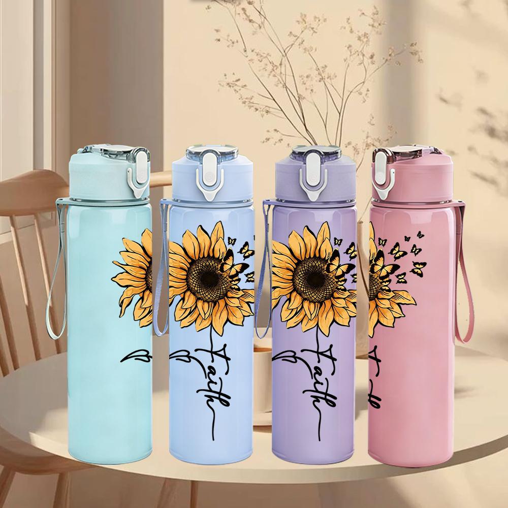 1 PZ Semplice Girasole Stelo Linea 750ml Colore Plastica Borraccia Sportiva Tappo Flip a Cannuccia Anti-perdita Adatta per Sport Ufficio Uso Domestico