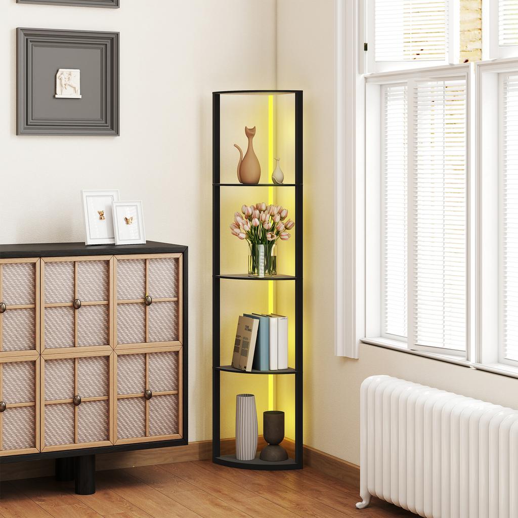 RGB LED Floor Lamp with Shelves, 5-Tier Dimmable Standing Lamp with Adjustable Brightness and Remote Control