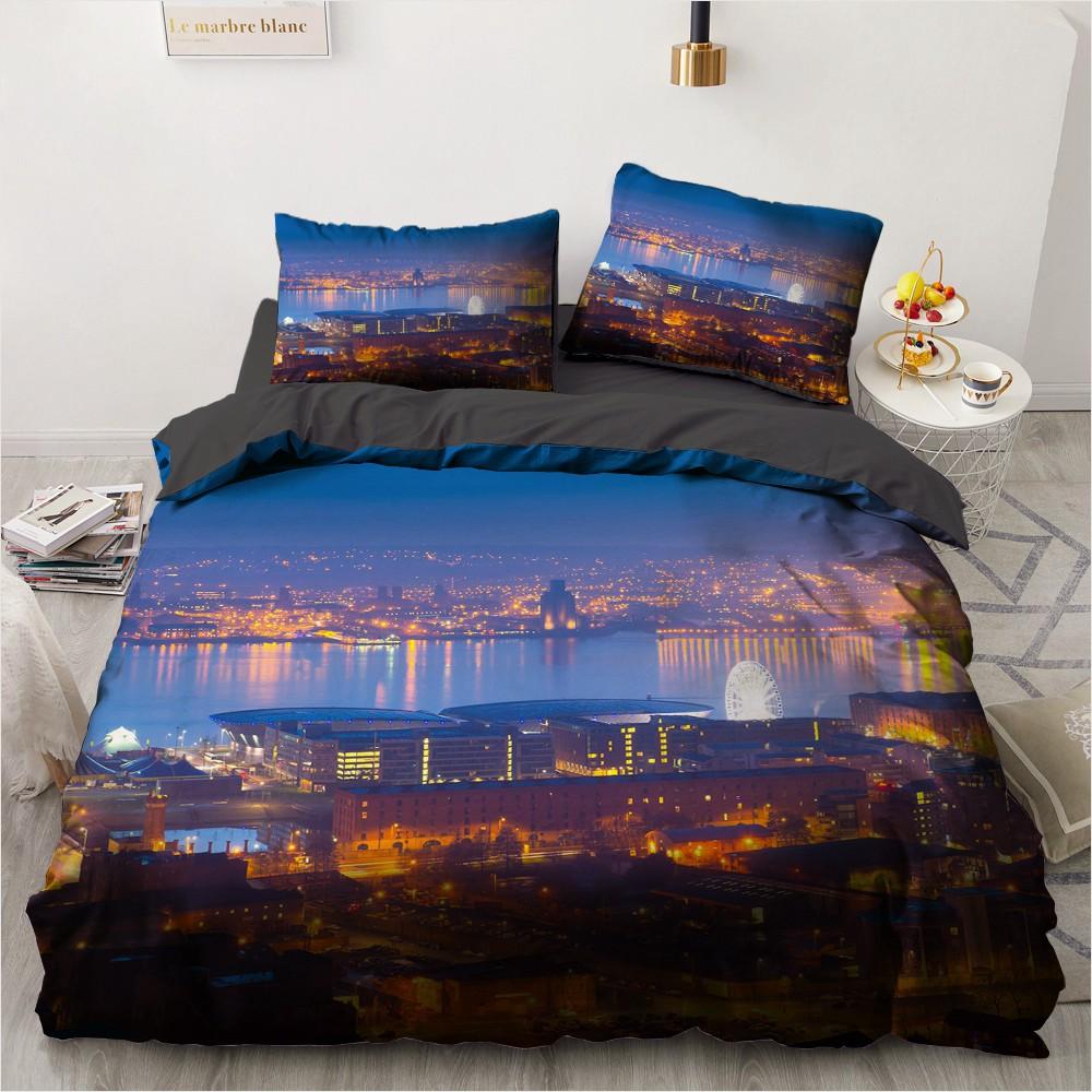 Urban Night View Duvet Cover Set Brightly Lit Night Scene Bedding Set For Teens Adults Queen Size Soft Microfiber Quilt Cover