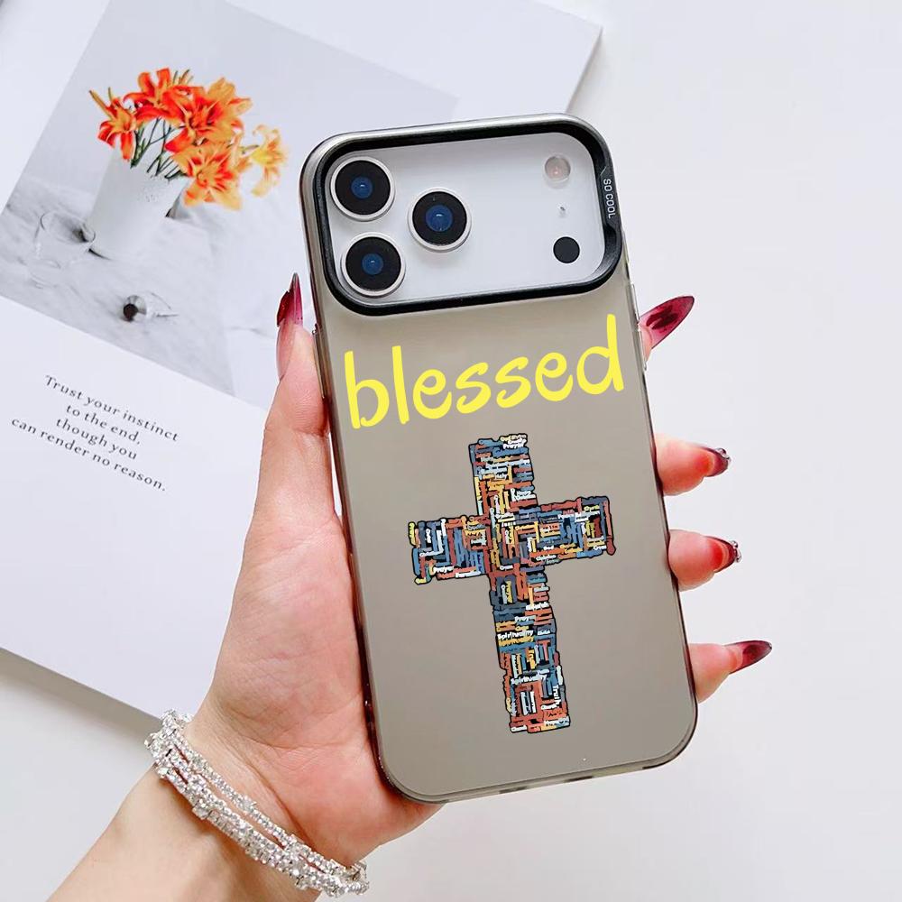 Fashion God Cross Phone Case For iPhone 17 16 15 14 13 12 11 Pro Max Air Matte Laser Aurora Shockproof Funda