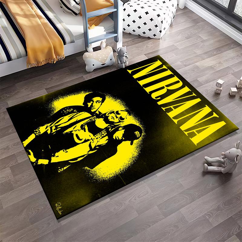 Nirvana Band Group Poster Pattern Printed Flannel Non-slip Rug, Suitable for Bedrooms, Living Rooms, Home Décor, and Gifts