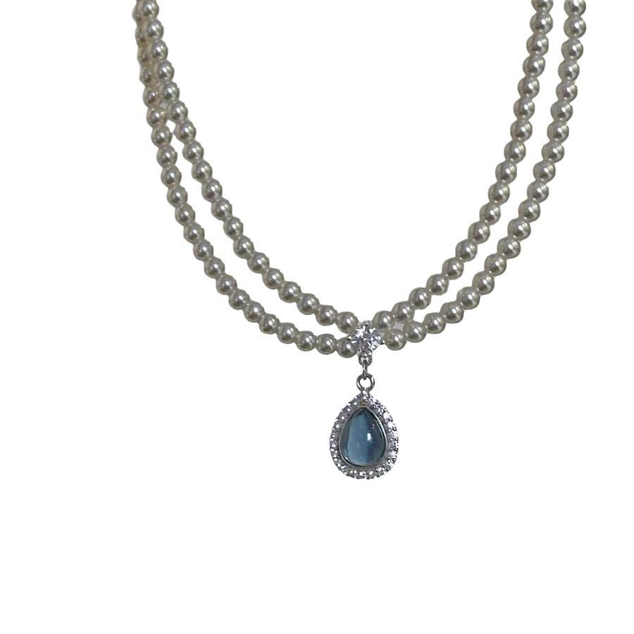 Shi Jia Lux Double-Layer Aquamarine Pearl Choker - French Design Necklace