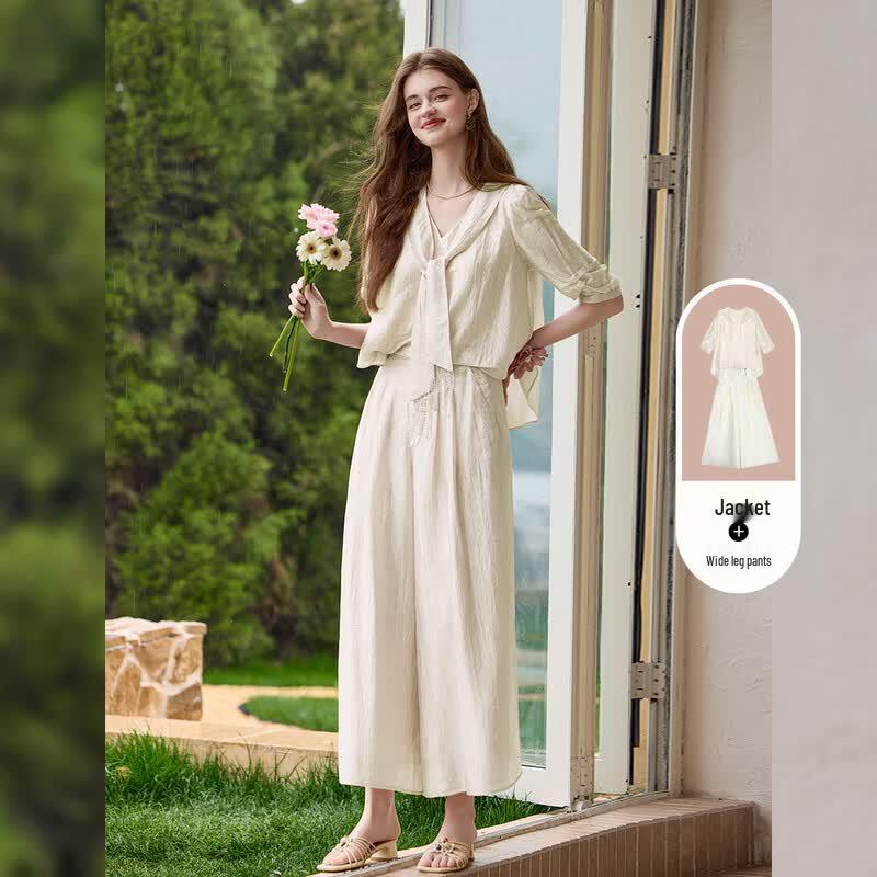 

Women s French Style Lightweight Two-Piece Pants Set L