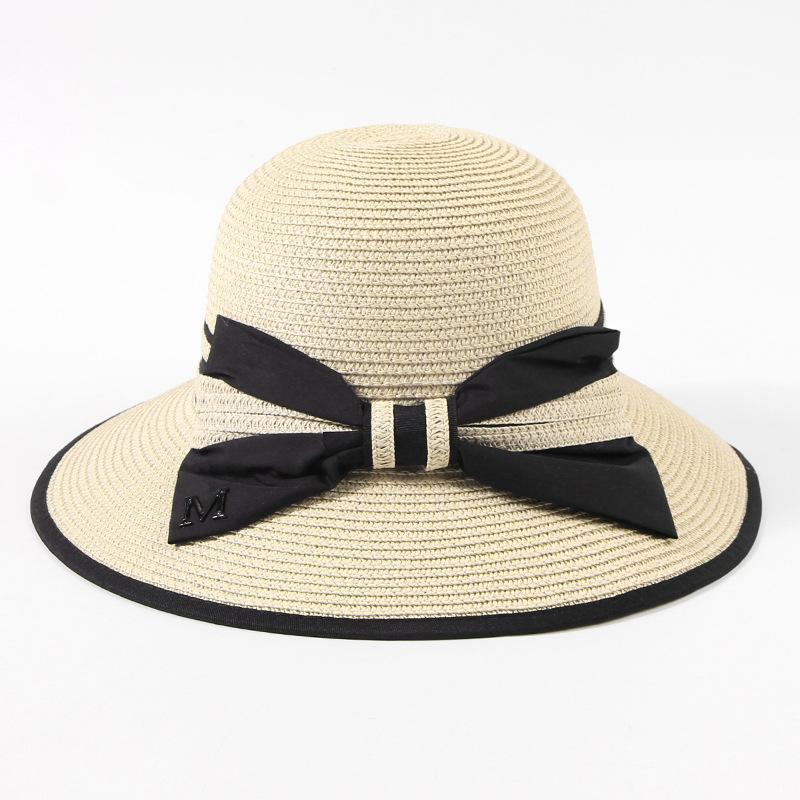 Straw Plaited Hat Sweet Bow Large Brim Womens Sunshade Fisherman Hatscaps