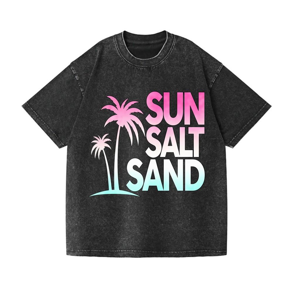 Sun Salt Sand Palm Tree Vintage Washed Cotton T-Shirt Unisex Beach Graphic Tee