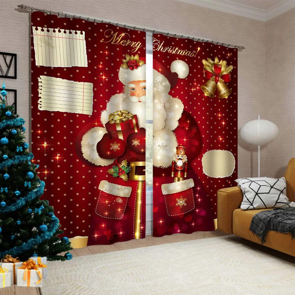 Christmas Pattern Thick Blackout Curtain Printed Partition Kitchen Door Decorative Cartoon High Shading Drapes Cafe Restaurant
