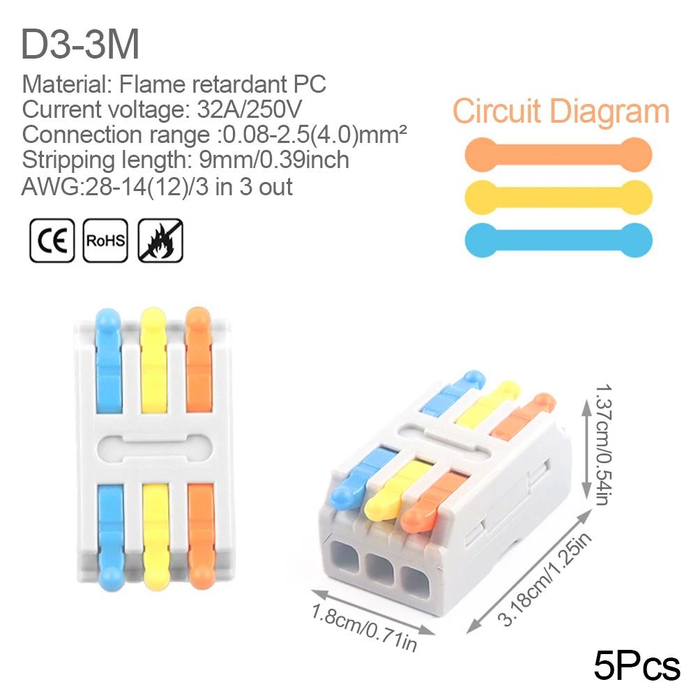 Mini Quick Wire Conductor Connector Universal Compact 2/3 Pin Splicing Push-inTerminal Block 1 in multiple out with fixing Hole