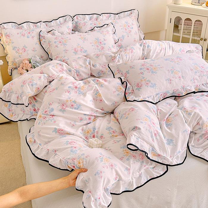 Korean Princess Cloud-like Crinkled Gauze Lace Cotton Bedding Set
