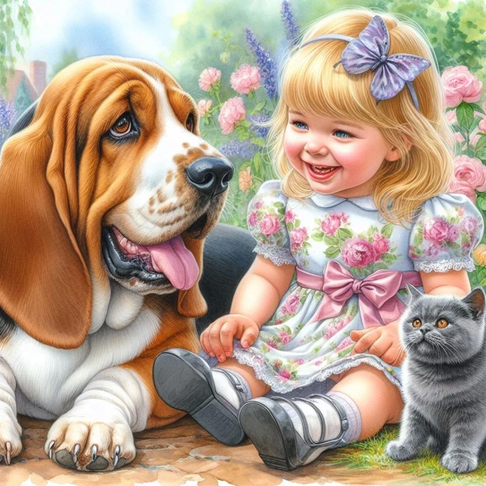 

5D DIY Алмазная картина 2024 Новая серия Маленькая девочка и щенок Кошка Картина Алмазная вышивка Домашнее украшение Вышивка крестом Full Round 20x20CM