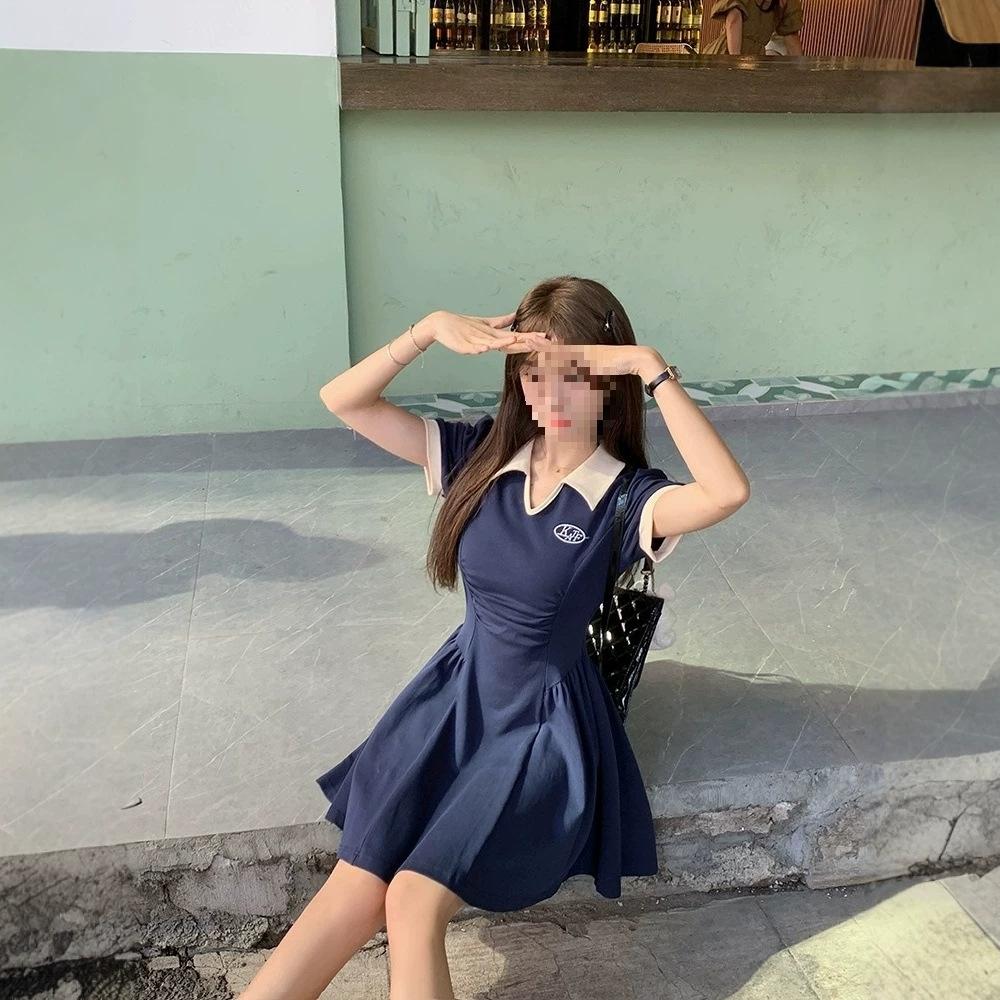 MR Practice Short-sleeved Polo Collar Dress Women's Summer Waist A Word Thin Belly Cover Skirt Explosion