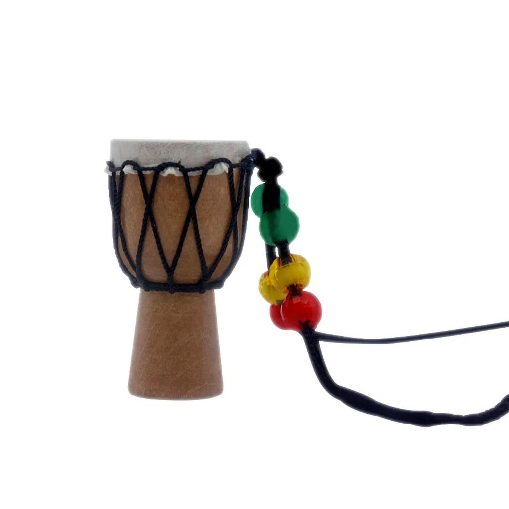 IRIN Handmade Dejembe African Drum Necklace Jewelry Percussion Instrument Accessories Wood Color with Black Wire
