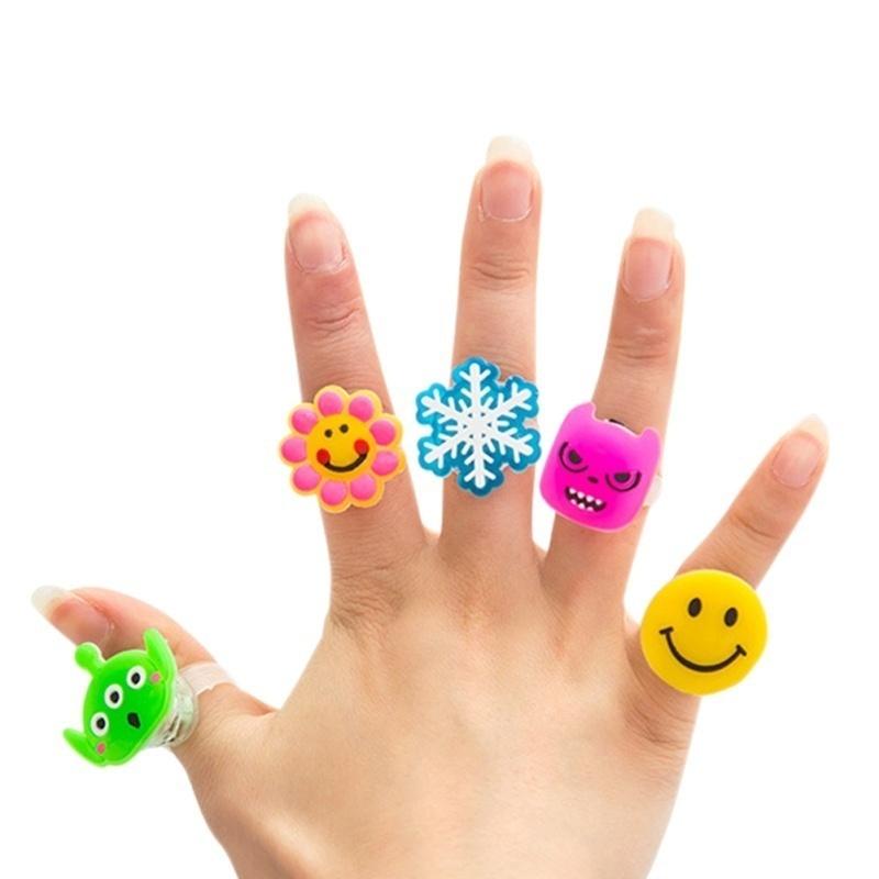 5 PCS Cartoon Finger Ring Toy, LED Flashing Light Toy for Kids Birthday Party Favors,animal and Frui