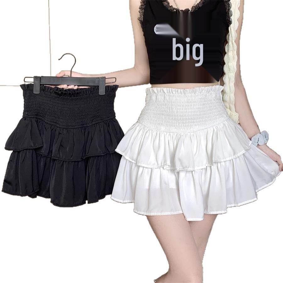 White Pleated High Waist A-Line Mini Skirt for Women - Summer Petite Slimming Design