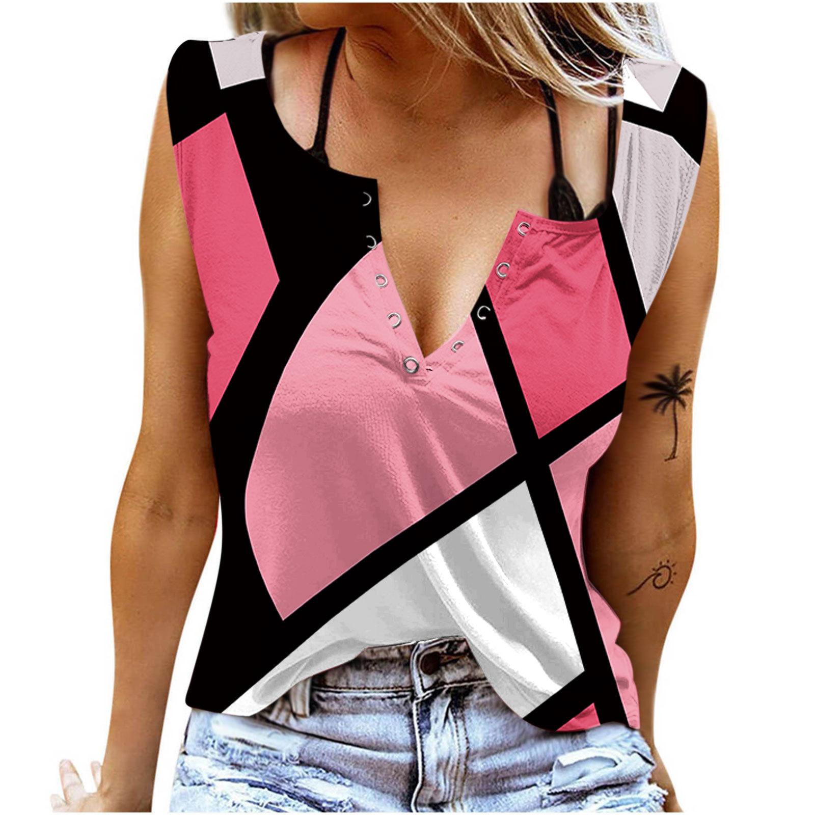 

Женские майки, сексуальные летние топы без рукавов с V-образным вырезом, жилет, топы неправильной формы с 3D принтом 2XL розовый