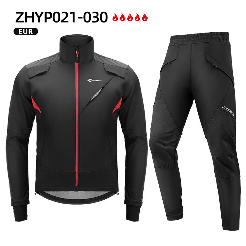 ROCKBROS Cycling Clothing Set Winter Windproof Reflective Cycling Jersey Thermal Fleece Pants Rainproof Set Men Women Sportswear M(Eur Size)