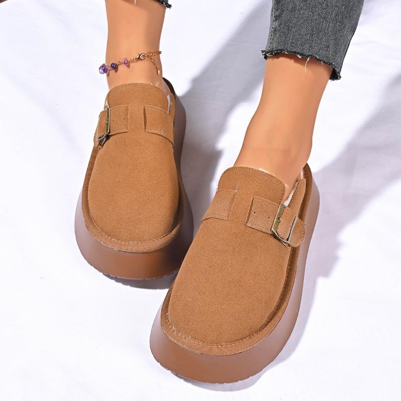 Nye vinterplysj tykksålede fluffy tøfler dame yttertøy beltespenne veskehode varm halvdrag bomullssko